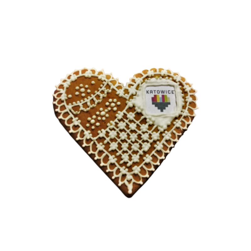 Serce z piernika z logo Katowice