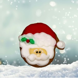 ciastka personalizowane w kształcie Bombki z piernika głowa Mikołaja z czapeczką
